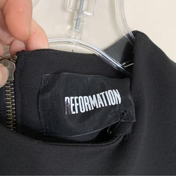 NEW Reformation Evita Midi Dress (Sz 0) Cut-Out Stretch Ponte Black - Picture 10 of 13